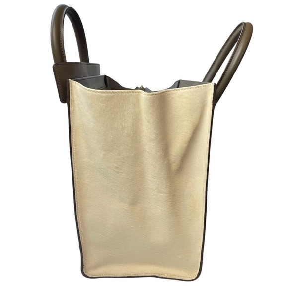 CELINE Tri-Color Pony Hair Calfskin Leather Mini Luggage Tote Bag Red Beige - Picture 3 of 16